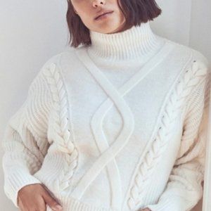 Elizabeth and James Ivory Cable Mock Neck Cropped Fisherman Sweater EUC sz XL